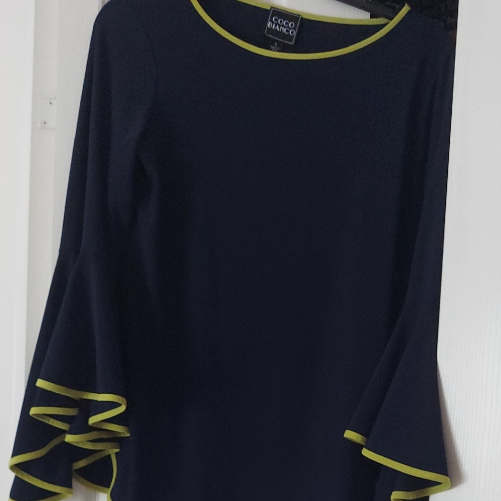 Cocoa Bianco Blue And Green Blouse Size S .Made With Large Bell Sleeves .